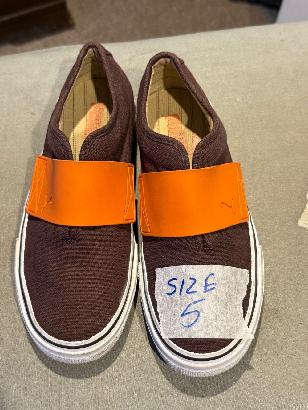 Women’s Casual Slip-On Canvas Sneakers with Orange Strap - Brown Puma